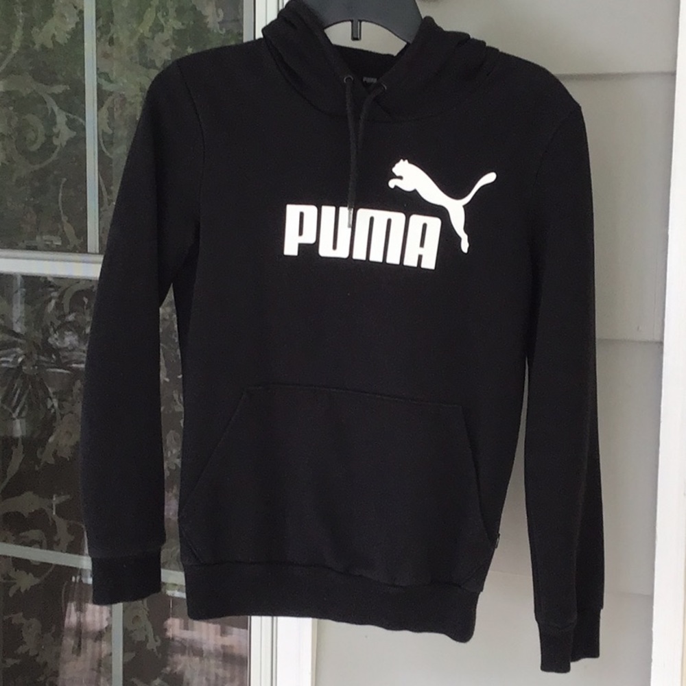 Puma Womens Sweatshirt Hoodie pull over top size small black white EUC fall